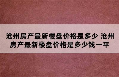 沧州房产最新楼盘价格是多少 沧州房产最新楼盘价格是多少钱一平